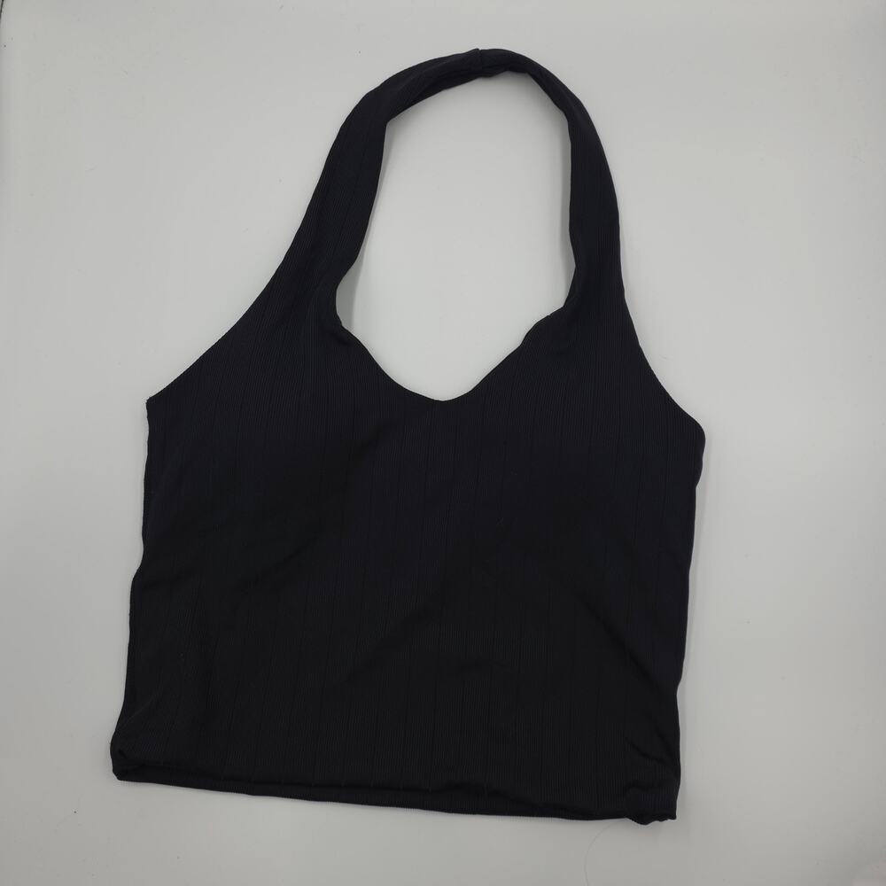 Klassy Network Black Halter Neck Ribbed Crop Top Brami Built In Bra Small